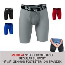 Load image into Gallery viewer, REG Support 9 Inch Boxer Briefs Polyester Black, Gray, Royal Blue & Red